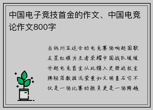 中国电子竞技首金的作文、中国电竞论作文800字
